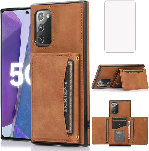 Funda tipo cartera diseñada para Samsung Galaxy Note 20 con protector de pantalla de vidrio templado, cuero sintético, soporte para tarjetas de