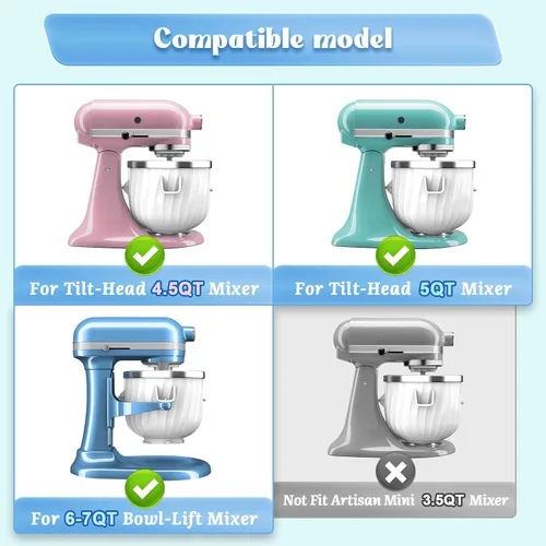 Miniatura 5 de Accesorio para máquina de helados de 2 cuartos para batidoras KitchenAid, se adapta a 4.5 cuartos de galón, 5 cuartos de galón/6 cuartos de galón