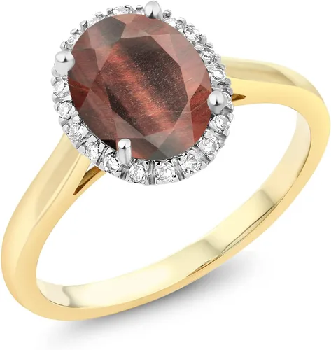 Miniatura 78 de Gem Stone King Anillo de compromiso ovalado de oro amarillo de 10 quilates con piedra natal y halo de diamantes Ovalado de 0.354 x 0.276 in