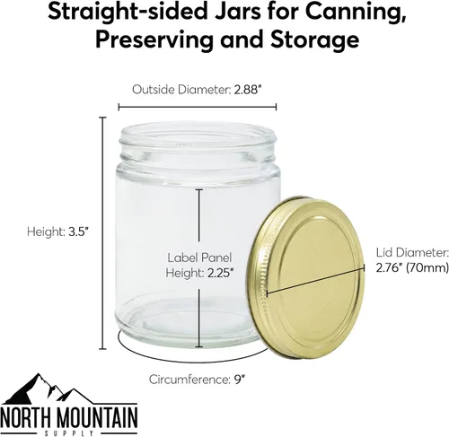 Miniatura 3 de North Mountain Supply Tarros de conservas de vidrio transparente de 9 onzas con tapas de plástico negro de 2.756 in, caja de 12
