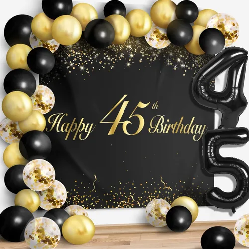 Miniatura 10 de Juego de globos negros de feliz cumpleaños 70 – Decoración de guirnalda temática de fiesta con texto en inglés "Cheers to 70 Years Old Party Theme