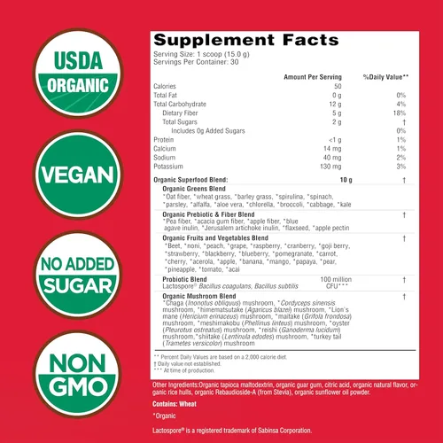 Miniatura 2 de Country Farms Super Greens sabor a bayas, 50 súper alimentos orgánicos, mezcla de bebida orgánica USDA (pasto de trigo, espirulina, chlorella)