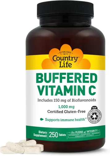 Miniatura 7 de Country Life Vitamina C tamponada de 1000 mg con bioflavonoides, calcio, magnesio, potasio, apoyo inmunológico, cápsulas veganas, sin gluten, suave