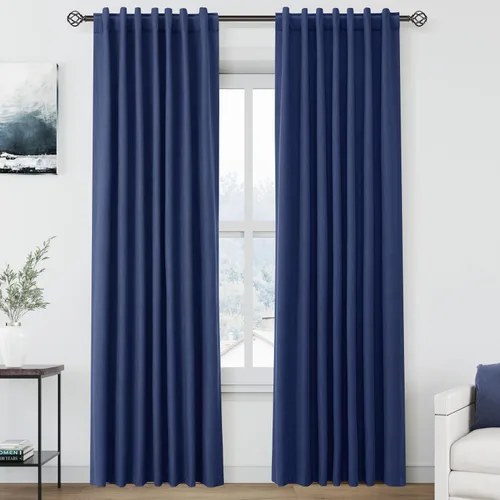 Miniatura 111 de Cortinas de lino 100% opacas para dormitorio, 102 pulgadas de largo, con pestaña trasera, bolsillo para barra, paneles acústicos con aislamiento