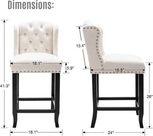 Miniatura 2 de LukeAlon Juego de 2 taburetes de bar clásicos de terciopelo de 30 pulgadas, sillas de bar altas con respaldo de alas con botones y patas de madera
