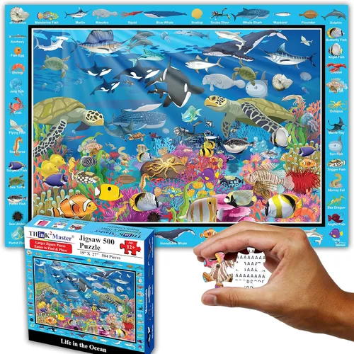 Think2Master Colorida vida oceánica 500 piezas con piezas grandes rompecabezas para mayores de 13 años, adultos y familias. Gran regalo para
