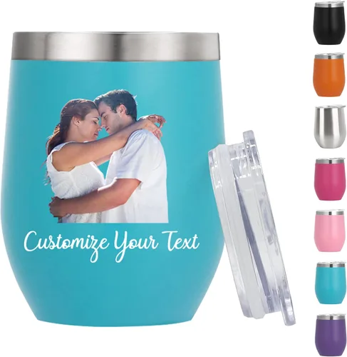 Miniatura 11 de Vasos de vino personalizados con nombres y fotos con tapa para mujeres, juego de vasos de vino aislados personalizados de acero inoxidable, regalos