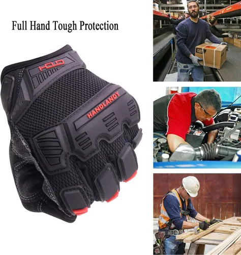 Miniatura 4 de HANDLANDY Mens Work Gloves Touch screen, Utility Mechanic Gloves, Flexible Breathable Fit- Padded Knuckles & Palm Negro rojo