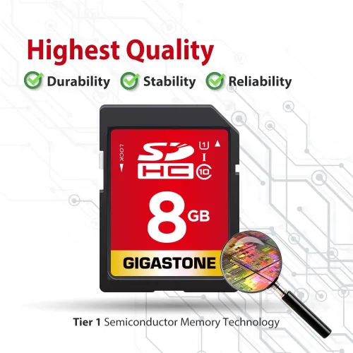 Miniatura 7 de GIGASTONE Tarjeta SD de 8 GB, paquete de 2 tarjetas de memoria UHS-I U1 clase 10 SDHC, videocámara digital Full HD Kodak Olympus, con 2 mini fundas