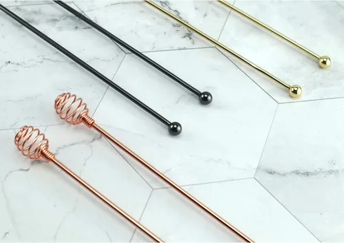 Miniatura 5 de BURLIHOME - Palitos de café especiales, cucharas especiales de acero inoxidable, cuchara mezcladora esférica, palitos sólidos/huecos para Negro
