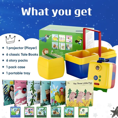 Miniatura 4 de Story Cinema Kids - Proyector interactivo de lectura en voz alta para niños, juego de iniciación con 6 libros clásicos, fácil de usar, incluye