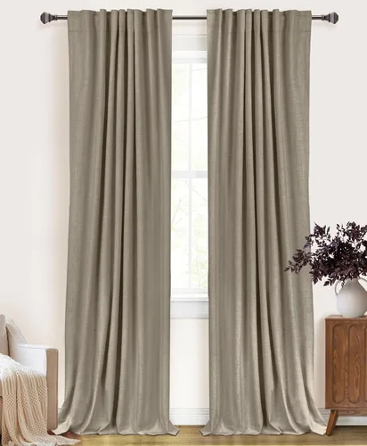 Miniatura 39 de 100% Blackout Shield - 2 cortinas opacas de lino, con presillas traseras/bolsillo para cortinero y aislamiento térmico, para el hogar, 50 pulgadas