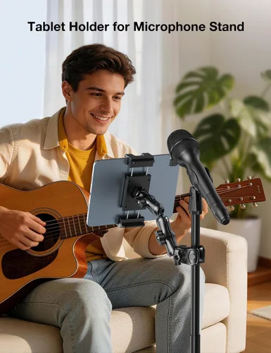 Miniatura 2 de PLDHPRO Soporte para iPad para Soporte de Micrófono, Soporte Ajustable de 2 Etapas Más Largo para Teléfono Tableta Música Micrófono, Montaje que se