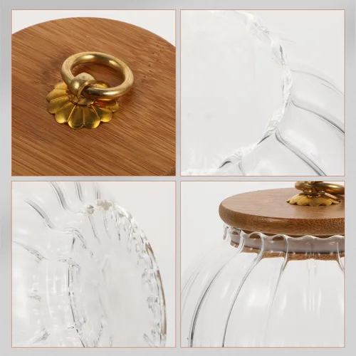 Miniatura 4 de PRETYZOOM Recipiente de cristal en forma de calabaza, tarro de almacenamiento transparente de 27.1 fl oz/27 oz con tapa hermética, tarro de dulces