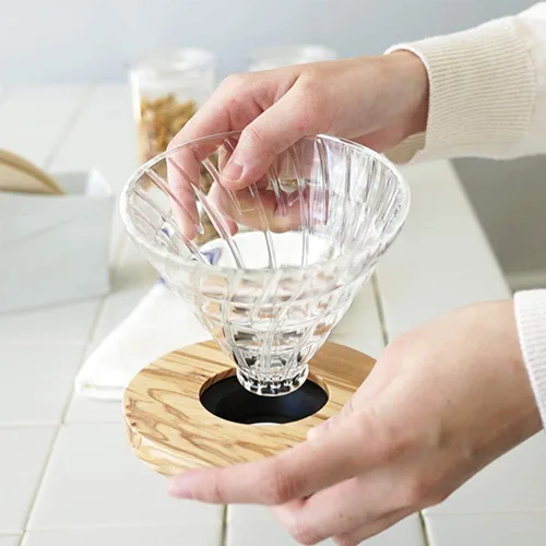 Miniatura 3 de Hario V60 Gotero de café de cristal, tamaño 01, madera de olivo