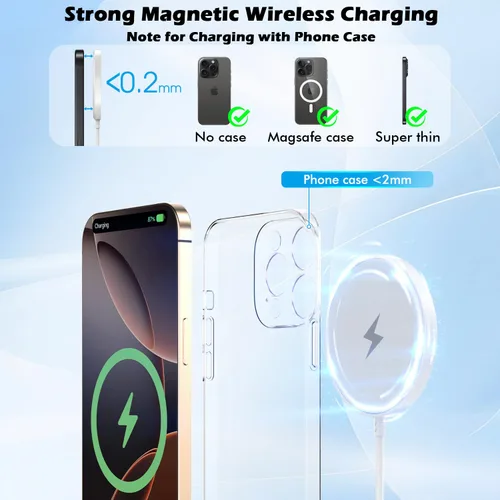 Miniatura 5 de Cargador magnético para iPhone 17, carga inalámbrica rápida Mag-Safe, paquete de 2 cargadores magnéticos de Apple de 6 pies con 2 paquetes USB C PD