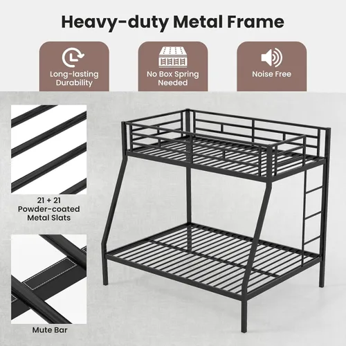 Miniatura 6 de KOMFOTT Litera de metal individual sobre cama matrimonial, marco de cama resistente con escalera integrada, barandillas de longitud completa