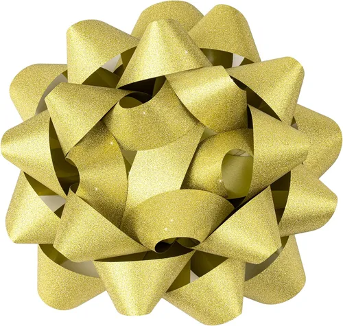 LeZakaa Lazo de regalo con purpurina de 8 pulgadas, lazo de regalo autoadhesivo dorado para cumpleaños, Navidad, boda, vacaciones (1 unidad)