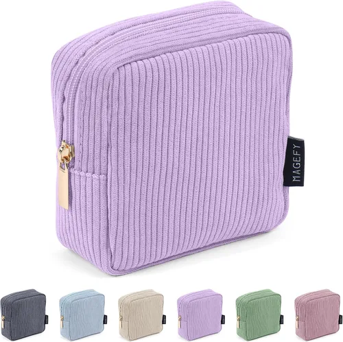Miniatura 16 de MAGEFY Pequeña bolsa de maquillaje para bolso, mini bolsa de cosméticos de pana, linda bolsa cosmética para mujeres con bolsillos deslizantes
