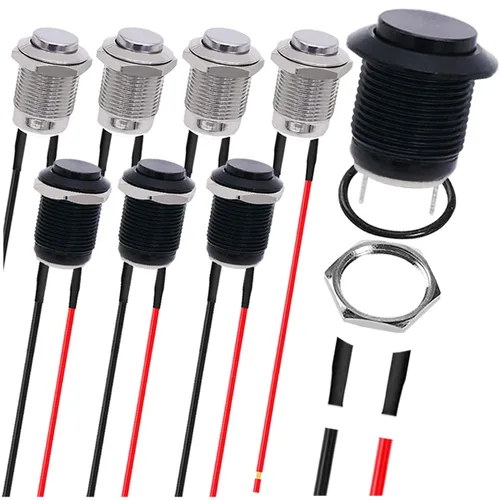 Miniatura 10 de 6Pcs Interruptor de botón de cierre led de 12mm con carcasa negra y pre-cableado, interruptor de botón a prueba de agua IP65, 1NO 1 normalmente, B.
