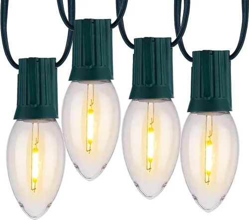 Miniatura 16 de Minetom Luces de Navidad vintage C9 LED al aire libre, 25 pies de luces de cadena C9 con 25 bombillas mate irrompibles, luces impermeables Blanco