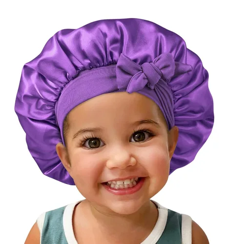 Miniatura 2 de Gorro de satén de seda para el cabello: 2 gorros para niños con banda elástica para atar y ajustar las correas ajustables para dormir y dormir