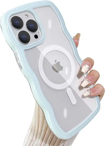 Miniatura 14 de Yeddabox Magsafe - Funda compatible con iPhone 13, diseño de ondas, lindo marco de colores de caramelo con ondas de agua, a prueba de golpes