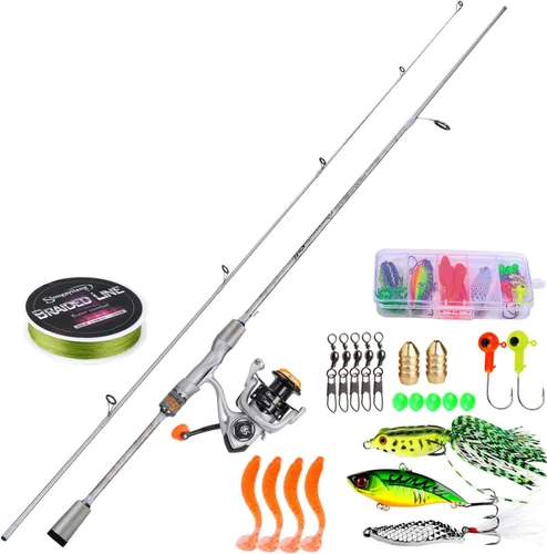 Miniatura 13 de Combos de caña de pescar giratoria y carrete Sougaiyang con manillas vacías de grafito de 2 piezas para pesca de bass Casting con diestros
