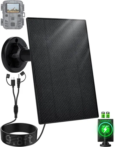 Panel solar de cámara de sendero, cargador de panel solar de 3 W con batería de 5000 mAh y cable USB-C de 6 V y puerto de CC de 9.8 pies, panel