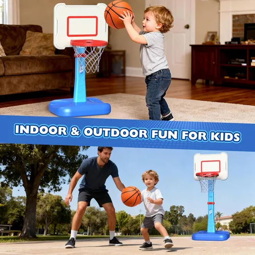 Miniatura 2 de Aro de baloncesto para niños pequeños de interior para edades 1, 2 y 3 años, aro de baloncesto ajustable para niños, mini aro de baloncesto con 3