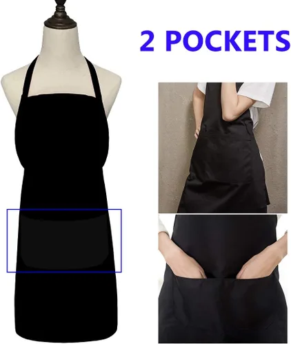 Miniatura 3 de Paquete de 9 delantales negros para mujeres, adultos, niñas y mujeres con bolsillos, delantales de cocina a granel para cocinar, pintar, barbacoa