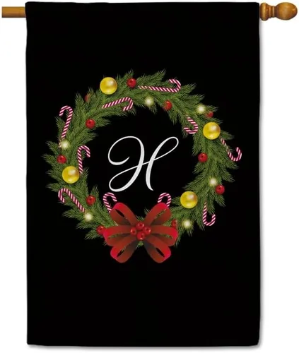 Miniatura 37 de Bandera de bienvenida con monograma de Feliz Navidad, letra A, bandera de jardín, 12.5 x 18 pulgadas, impresión de doble cara para exteriores