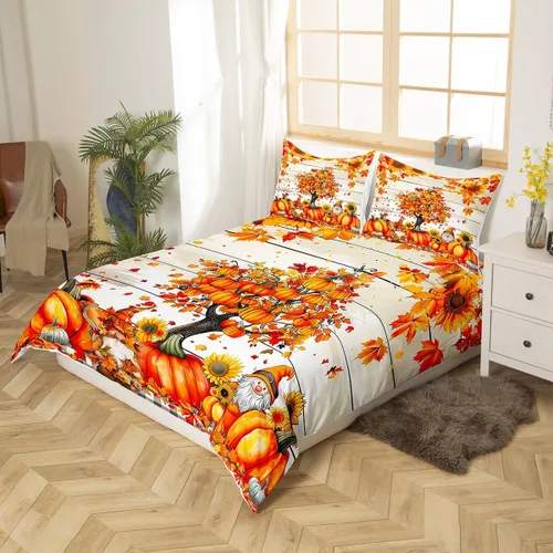 Miniatura 2 de Manfei Juego de funda de edredón de gnomos de otoño, tamaño individual, juego de ropa de cama de 2 piezas para niños y niñas, funda de edredón