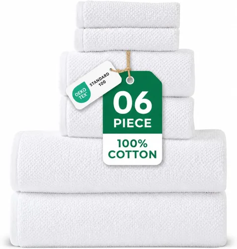Miniatura 12 de Juego de toallas de 6 piezas, 680 GSM, 100% algodón, calidad premium, 2 toallas de baño, 2 toallas de mano, 2 paños de lavado, ultra suaves