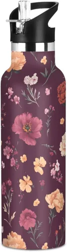 Miniatura 24 de Autumn Flowers Carnation Cactus Amaryllis Brown Leak Proof & BPA Free Sport Insulated Water Bottle With Straws Leak-proof Double-Wall Insulation for