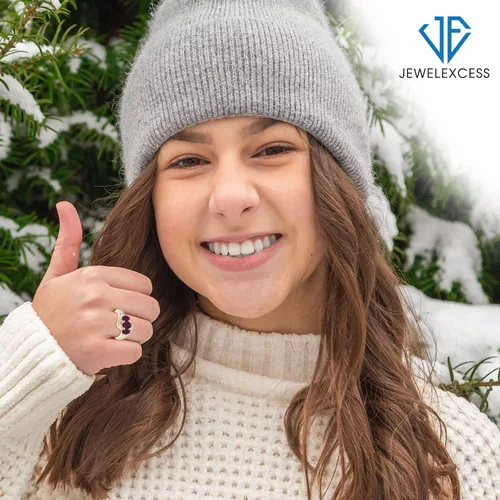 Miniatura 2 de JEWELEXCESS Anillo de diamantes blancos de rubí y acento de 1.80 CTW en oro de 14 quilates sobre plata