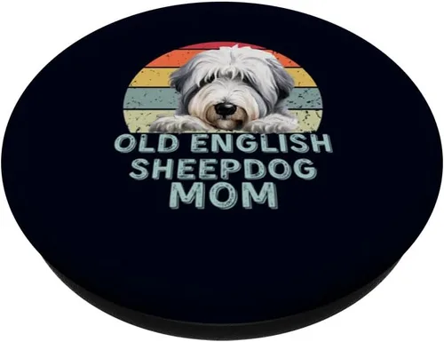 Miniatura 2 de Antiguo perro pastor inglés perro mamá retro vintage amantes de los perros PopSockets intercambiables PopGrip