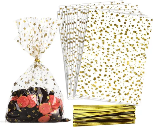 Miniatura 17 de 100 bolsas de regalo de celofán con estampado de estrellas, de 6 x 10 pulgadas, bolsas de regalo de celofán, bolsas de regalo de fiesta, bolsas