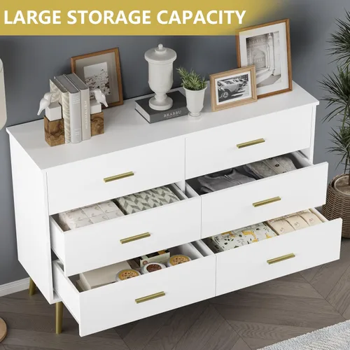 Miniatura 5 de Cómoda blanca para dormitorio, aparadores y cajoneras para almacenamiento de ropa, cómoda de madera para armario con 6 cajones, organizador de ropa