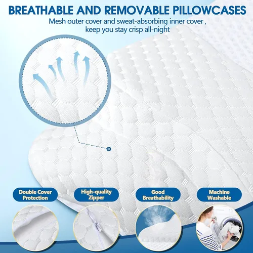 Miniatura 6 de CHxxy Almohada de espuma viscoelástica, almohada cervical para aliviar el dolor de cuello y hombros, almohada ergonómica de contorno para cama
