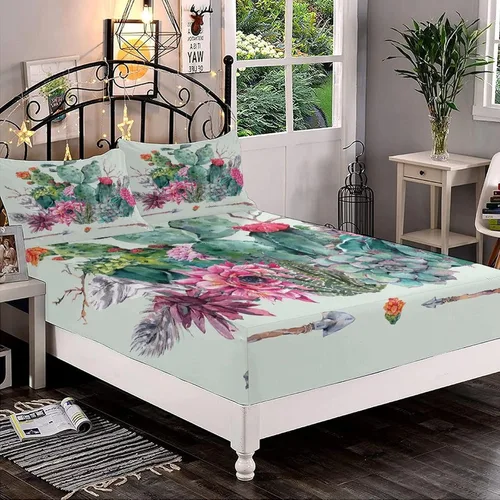 Miniatura 7 de Juego de sábanas decorativas tamaño individual XL, juego de sábanas bajeras con bolsillos profundos de cactus y 2 fundas de almohada