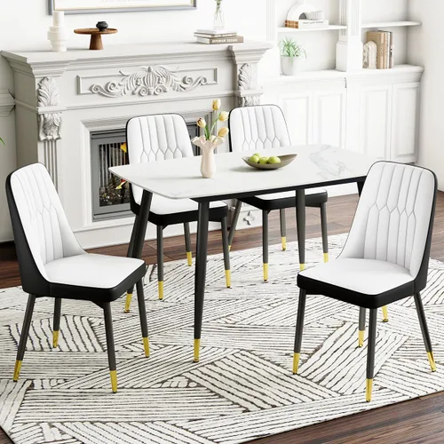 Miniatura 34 de Juego de 2 sillas de comedor modernas, sillas de comedor de piel sintética con cojín grueso y patas de metal, sillas de cocina negras para comedor