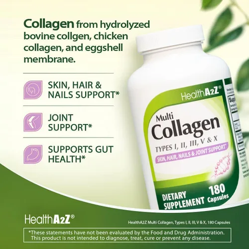 Miniatura 5 de HealthA2Z - Pastillas de colágeno múltiple de 1735 mg -180 cápsulas de colágeno (60 porciones) - Tipos I, II, III, V y X para una piel, cabello