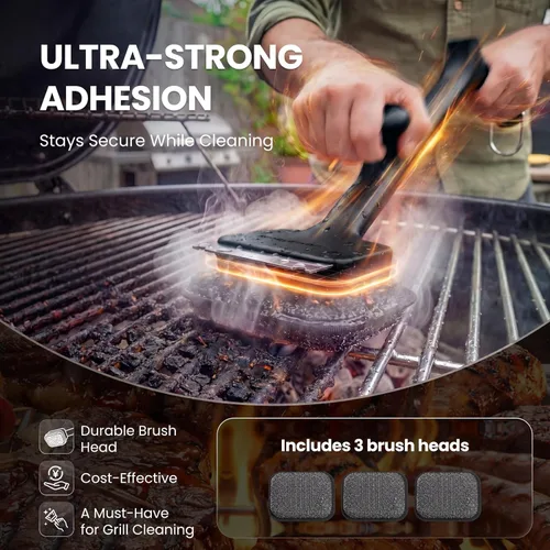 Miniatura 8 de ThermoMaven Cepillo para Parrilla de BBQ Sin Cerdas - Cepillo Limpiador de Parrilla de Vapor Seguro de 17" con Raspador y 3 Cabezales de Cepillo