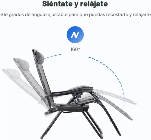 Miniatura 3 de Nazhura Juego de 2 sillas reclinables relajantes para patio, sillas de malla de acero ajustable, silla de salón de gravedad cero, sillas de playa