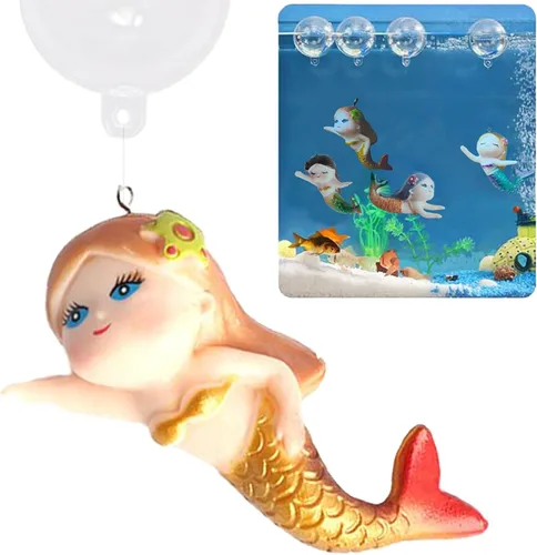 Miniatura 8 de Decoración flotante de pecera de sirena, decoraciones de acuario de dibujos animados para mascotas acuáticas para jugar adornos de acuario de resina