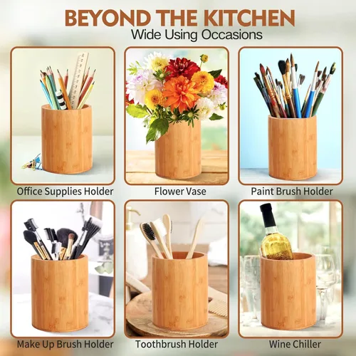 Miniatura 7 de Soporte de bambú para utensilios de cocina, soporte grande para encimera de cocina, cuchara de bambú y soporte para palillos para decoración