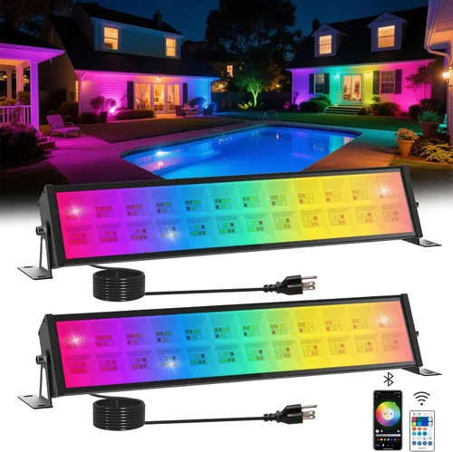 Miniatura 11 de T-SUN Luz de inundación LED, luces de seguridad impermeables RGB de 10 W, con enchufe de EE. UU., control remoto súper brillante, foco