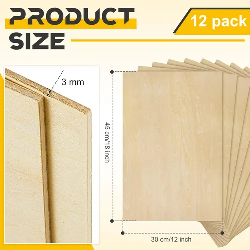 Miniatura 2 de Juexica 12 piezas de hojas de tilo de 3 mm 1/8" x 12" x 18" tablero de madera contrachapada hojas delgadas para manualidades en madera proyectos