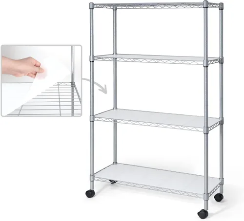 Miniatura 10 de Fencer Wire NSF Estantería de alambre de altura ajustable con forro y ruedas, estantería de almacenamiento de sótano rodante, estantería